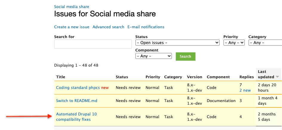 Example of "Automated Drupal 10 compatibility fixes" issues