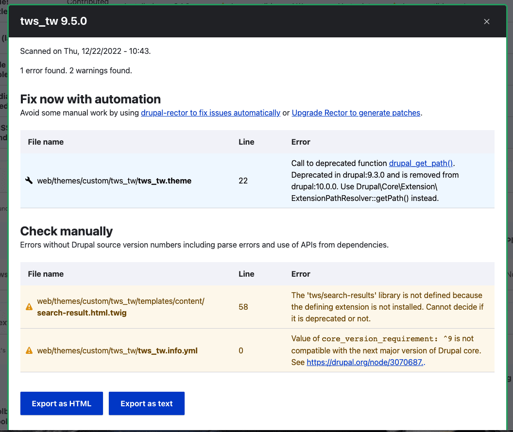 Drupal Upgrade Status theme fixes