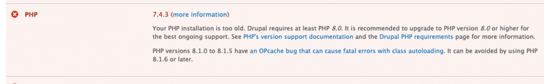 Drupal status page PHP 7.x warning