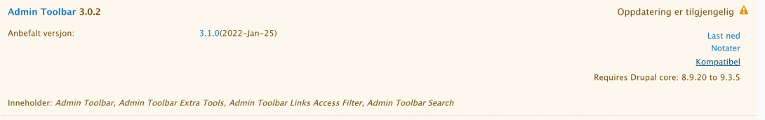 Available Updates page example